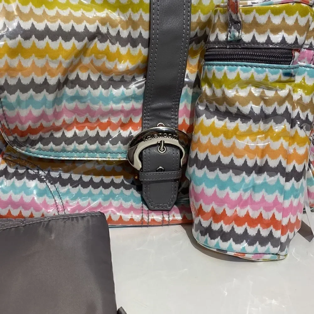 Kalencom New Orleans Diaper Bag Set Chevron Wave Laminated Multicolor NWT
